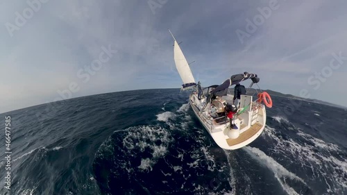 Aerial view - Sailing in a windy sunny morning
