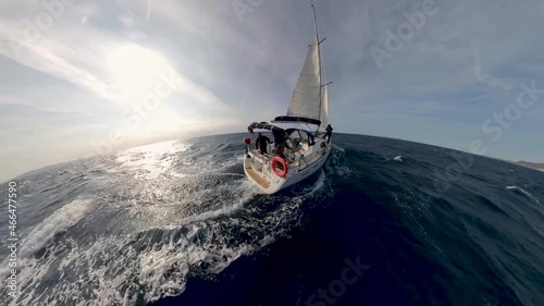 Aerial view - Sailing in a windy sunny morning