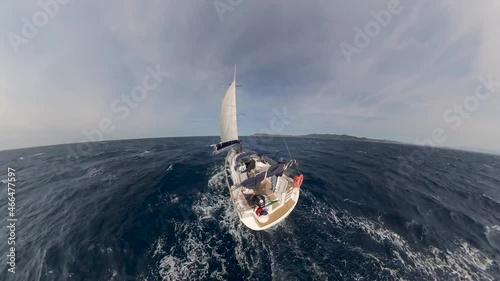 Aerial view - Sailing in a windy sunny morning