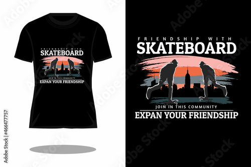 friendship with skateboard retro silhouette t shirt design