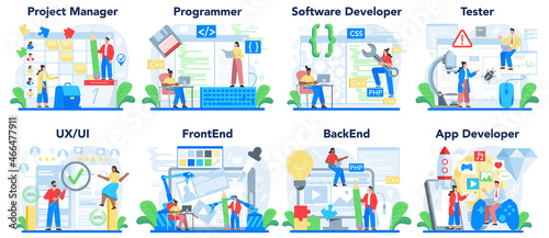 Web development concept set. Programming, coding and presenting