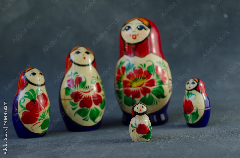 Russian Matroshka Dolls with Selective Focus on Younger Son Russian Matroshka Dolls with Selective Focus on Younger Son