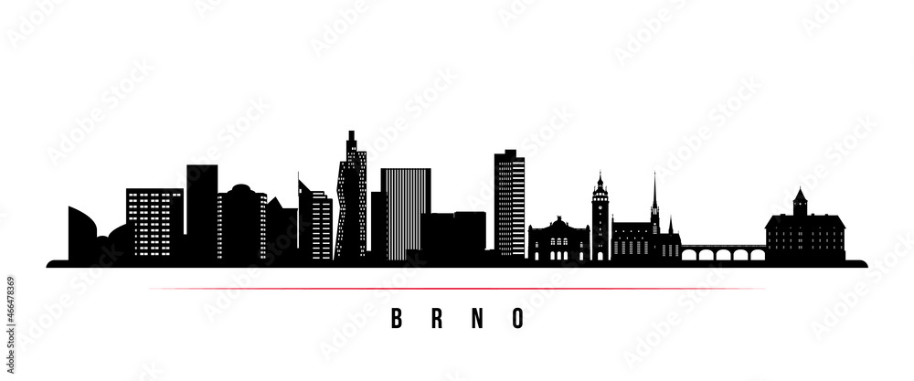 Brno skyline horizontal banner. Black and white silhouette of Brno, Czech Republic. Vector template for your design.