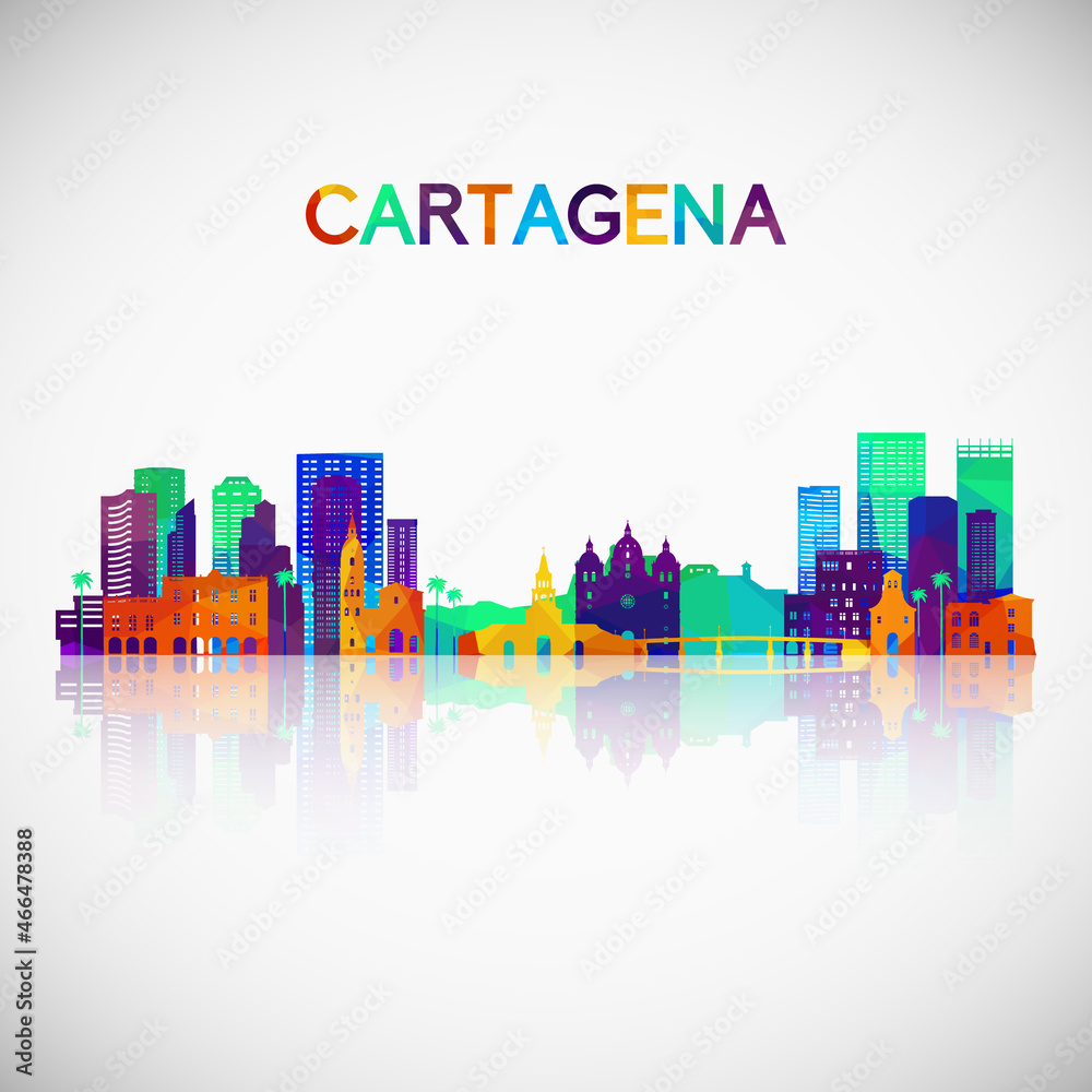 Cartagena skyline silhouette in colorful geometric style. Symbol for your design. Vector illustration.
