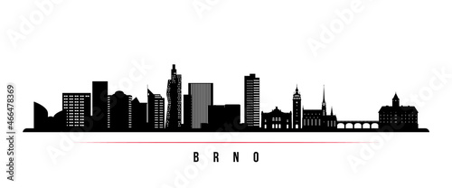 Brno skyline horizontal banner. Black and white silhouette of Brno, Czech Republic. Vector template for your design.