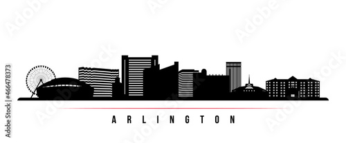 Arlington skyline horizontal banner. Black and white silhouette of Arlington, Texas. Vector template for your design.