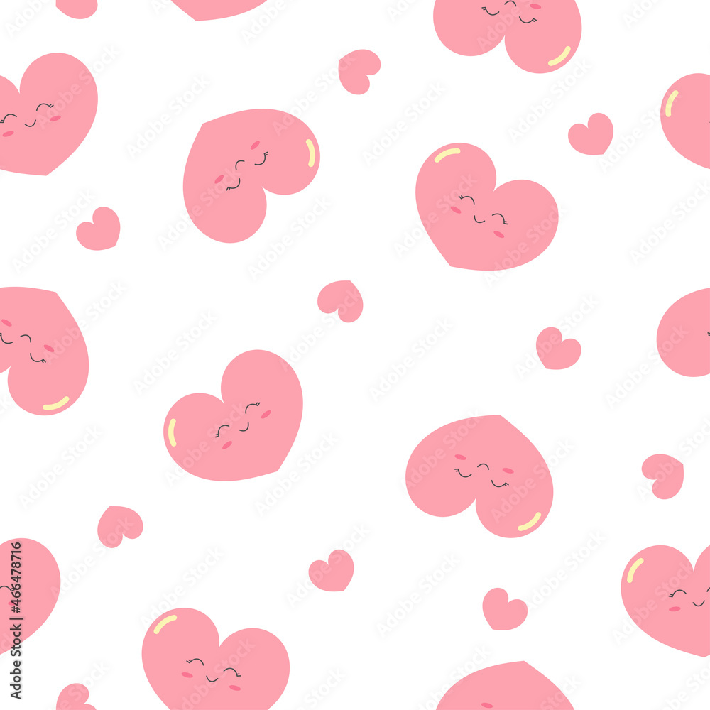 Cute smiling heart seamless pattern. Background for Valentine's Day greetings and card, web, banner, poster, flyer, brochure, print and baby shower