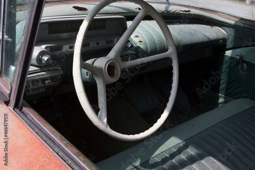 Interior of rotten old American car