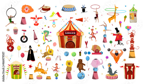 Vector collection of illustrations on the theme of the circus.