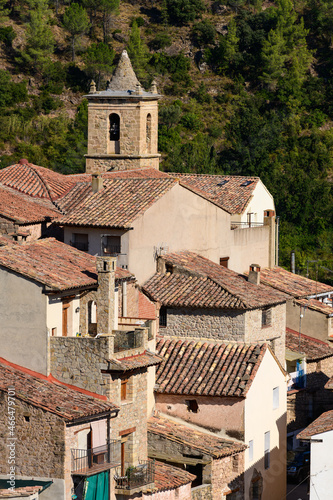 Vista de la iglesia de Santa Catalina, en la población de Olba. Provincia de Teruel. Aragón. España. Europa