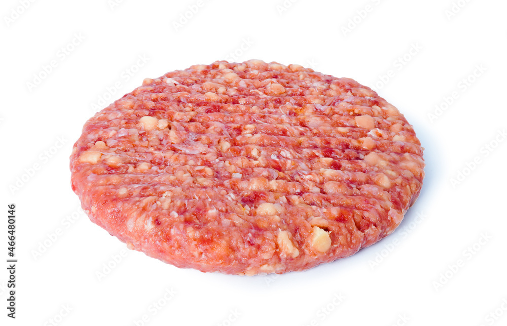 Raw burger meat isolated on white background top view with clipping path. Raw burger meat isolated on white background top view with clipping path.