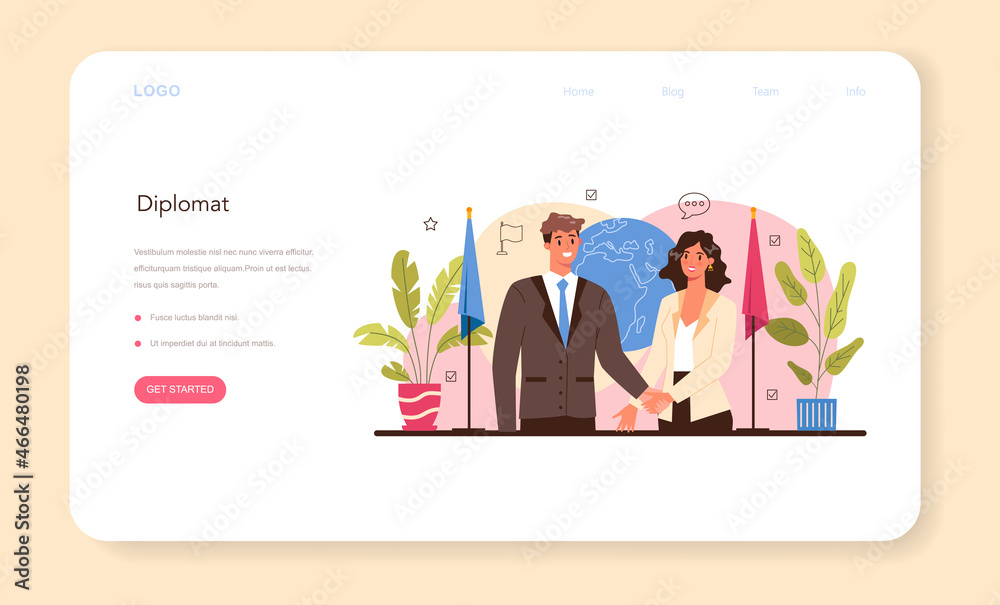 Diplomat profession web banner or landing page. Idea of international Diplomat profession web banner or landing page. Idea of international