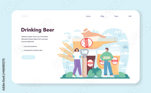Beer web banner or landing page. Glass bottle and vintage mug