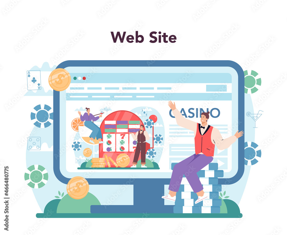 Croupier online service or platform. Person in uniform behind Croupier online service or platform. Person in uniform behind