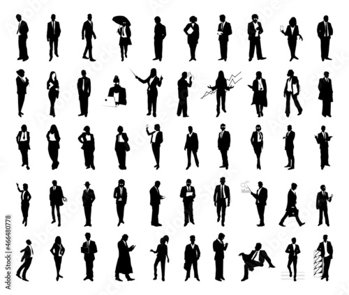 Collection of black silhouettes of people of different professions.