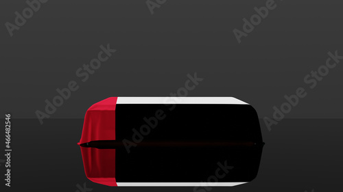 3D rendering of a casket on a Black Background covered with the Country Flag of United Arab Emirates