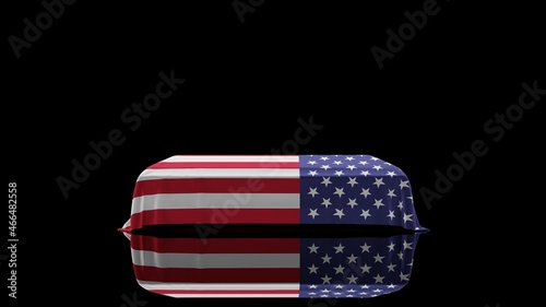 3D rendering of a casket on a Black Background covered with the Country Flag of United States