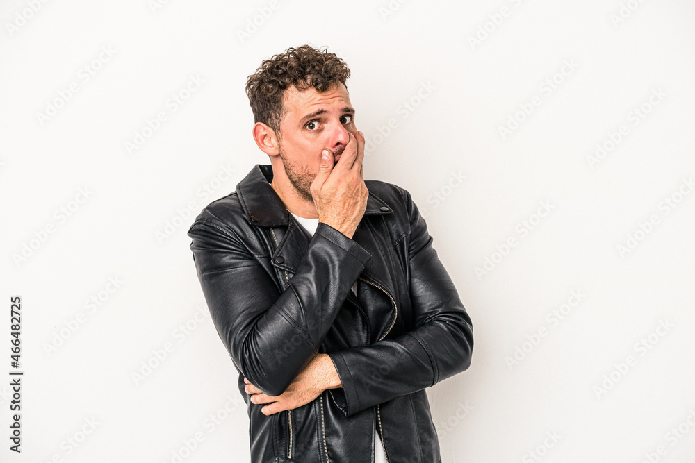 Young caucasian man isolated on white background scared and afraid. Young caucasian man isolated on white background scared and afraid.