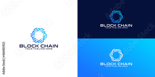 hexagon blockchain technology logo design and business card design