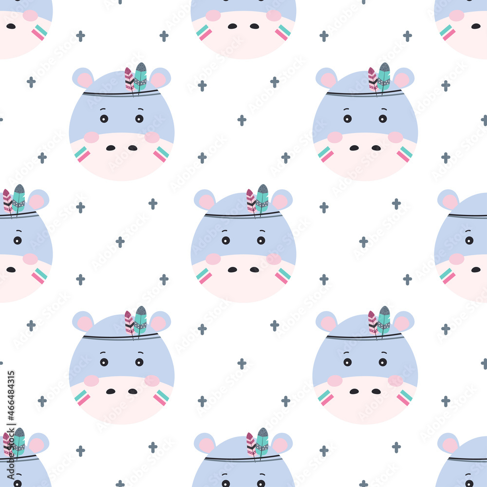 seamless pattern with cartoon hippo, vector illustration seamless pattern with cartoon hippo, vector illustration