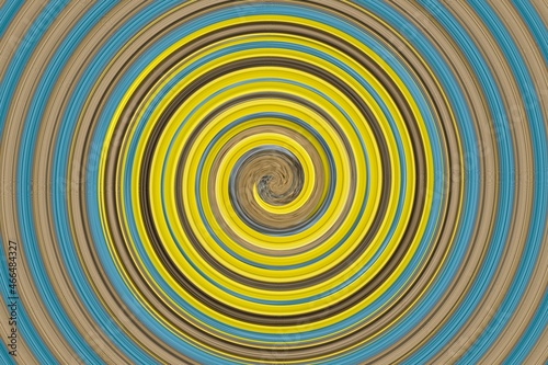 Yellow,blue and brown color spiral, concentric lines, circular, swirling background