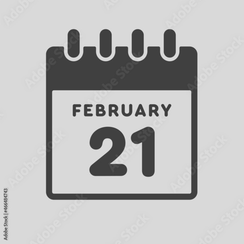 Icon day date 21 February, template calendar page