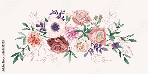 Flowers bouquet of peachy cream roses close up, isolated on white background.