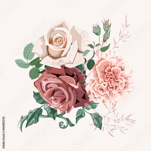 Flowers bouquet of peachy pink roses close up, isolated on white background.