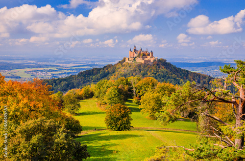 Hohenzollern Castle, Germany. View of the castle and surrounding countryside from the Albtrauf. photo