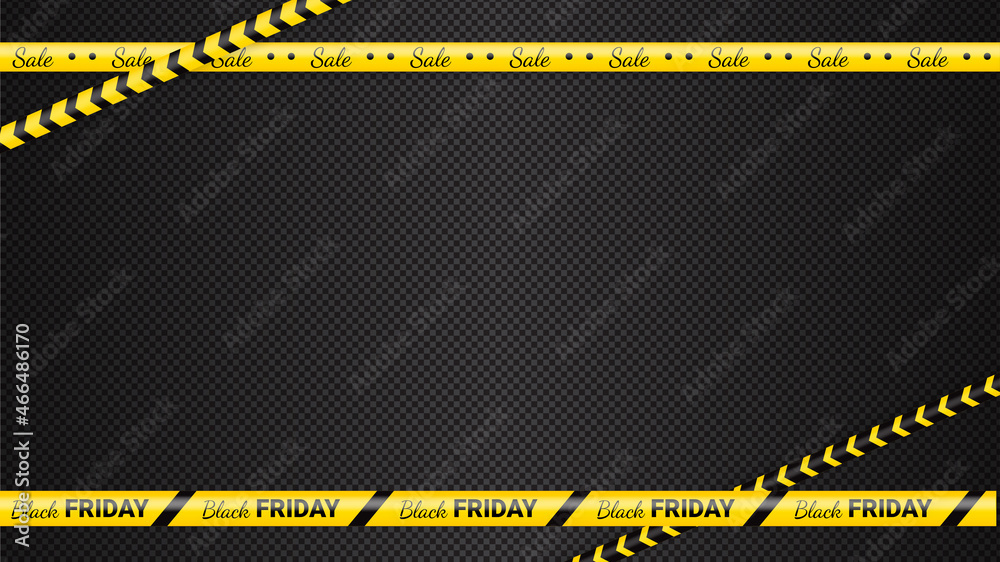 Black Friday warning tapes, ribbobs. Template for black Friday sale. Background with danger tapes, police ribbon sign variation. Vector illustration.