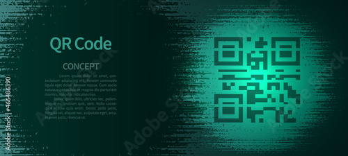 QR code template design on dark with a glitch background.