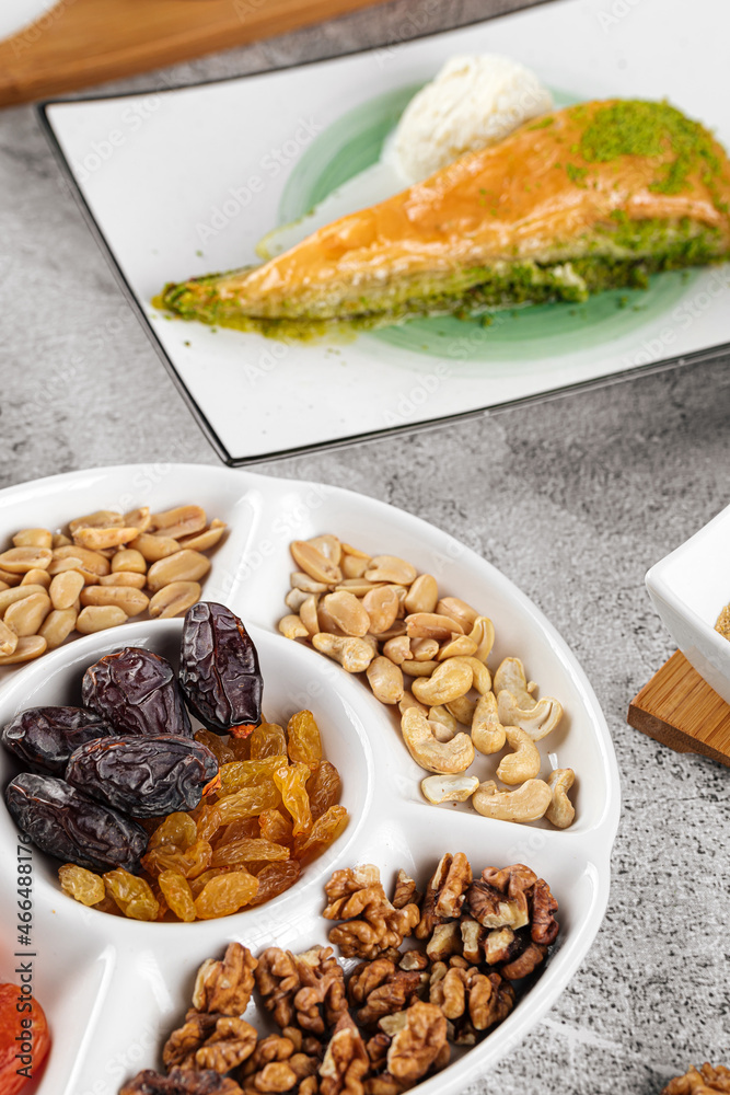Eastern cuisine dessert tea set with nuts and dried fruits Eastern cuisine dessert tea set with nuts and dried fruits