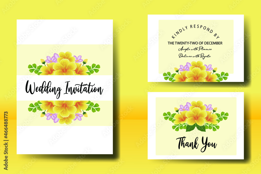 Modern Wedding invitation Card Template Yellow Hibiscus Flower Modern Wedding invitation Card Template Yellow Hibiscus Flower
