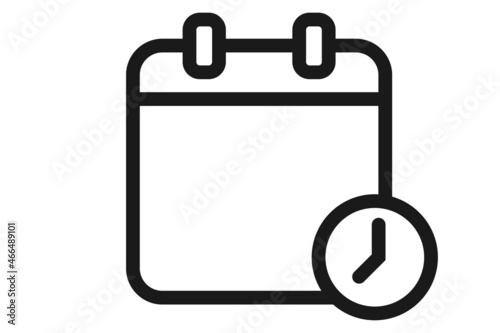 Outline calendar with clock icon. Transparent calendar icon. Dairy reminder symbol