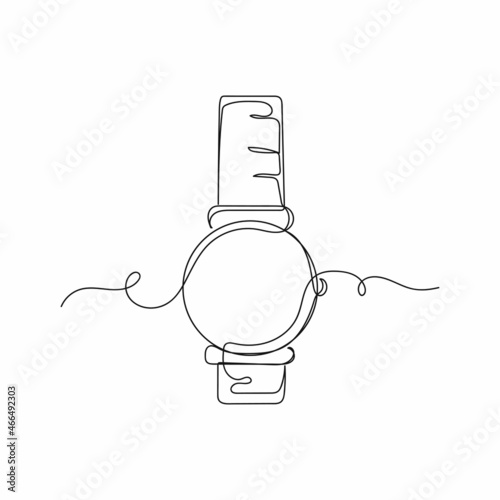 Vector continuous one single line drawing icon of modern stylish smart watch in silhouette on a white background. Linear stylized.