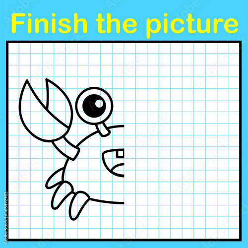 Complement the crab with a symmetrical picture and paint it. A simple drawing game for kids