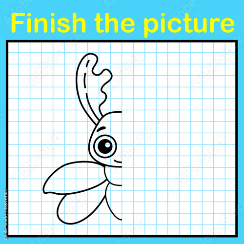 Complement the bug with a symmetrical picture and paint it. A simple drawing game for kids