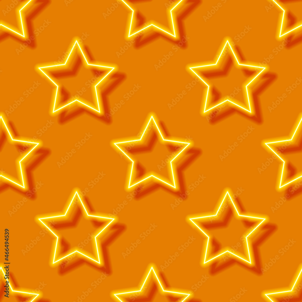 Stars neon seamless pattern. Glowing geometric figures background. Vector illustration for design, wrapping paper, fabric.