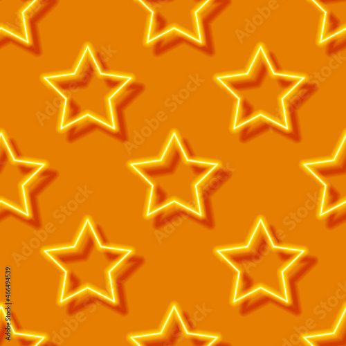 Stars neon seamless pattern. Glowing geometric figures background. Vector illustration for design, wrapping paper, fabric.