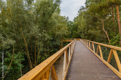 Fototapeta Naklejka Na Ścianę i Meble -  Footbridge among trees over small Szklarka river