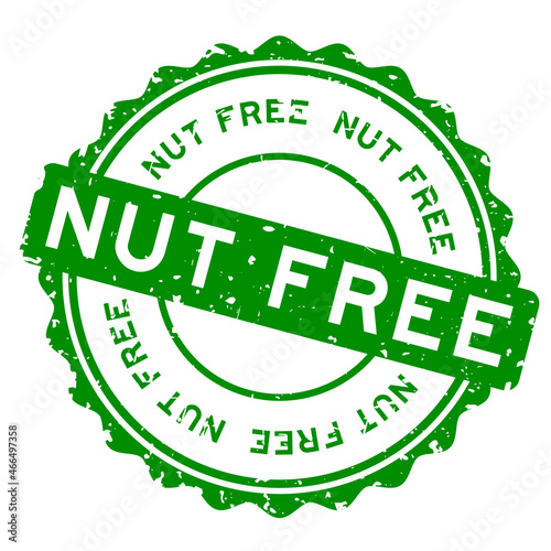 Grunge green nut free word round rubber seal stamp on white background