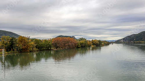 View of the Rhône River with a cloudy sky, Donzere, France