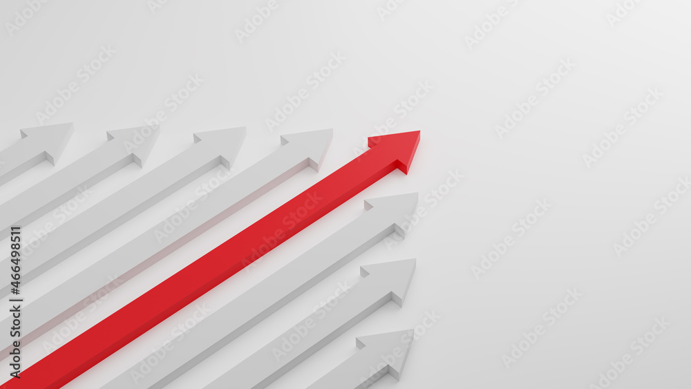 Leader Red arrow leading white arrow on white background. Teamwork, Cooperation, Business Partner, Leadership concept Leader Red arrow leading white arrow on white background. Teamwork, Cooperation, Business Partner, Leadership concept