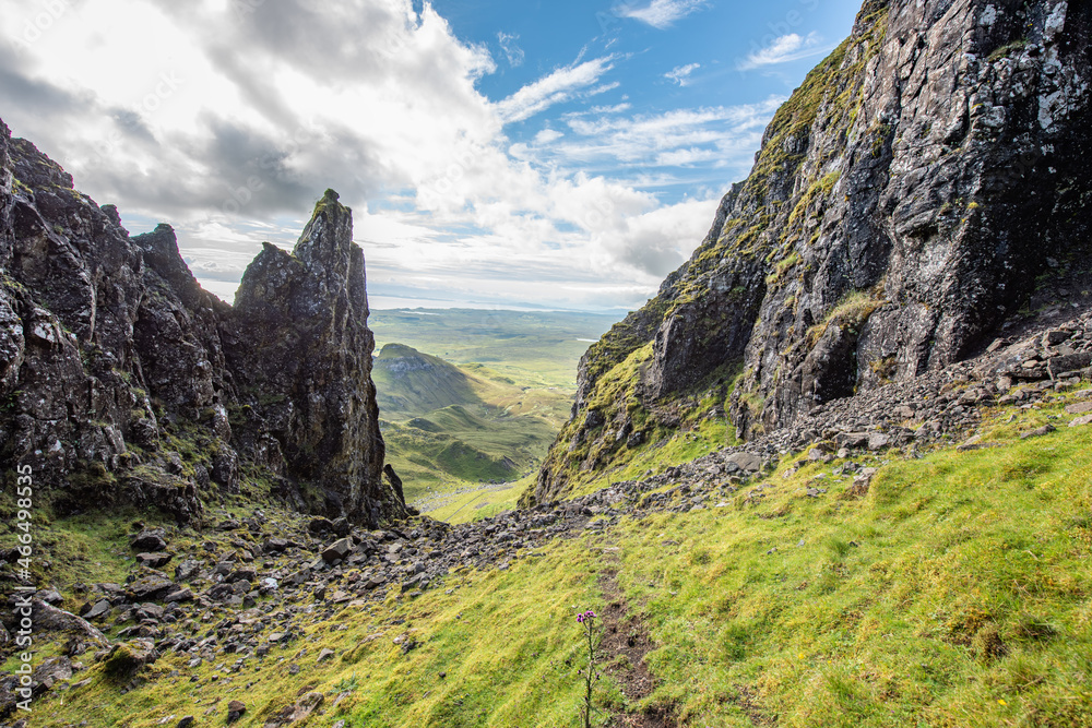 Obraz premium The Quiraing is a landslip on the eastern face of Meall na Suiramach, the northernmost summit of the Trotternish on the Isle of Skye, Scotland. UK. 