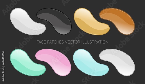 Patches for the face of different colors. Hydrogel anti-aging patches. A set of vector illustrations.