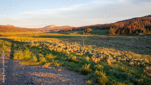Wyoming landscape at Grand Teton National Park during summer sunset.