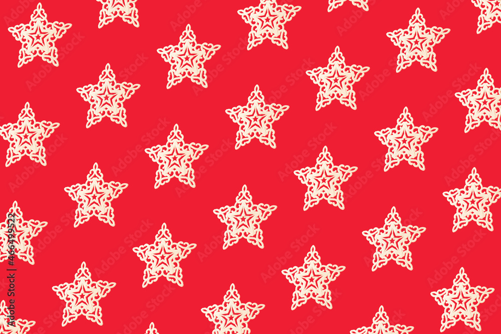 Creative Christmas pattern made of white snowflake star on red background. New Year concept. Creative Christmas pattern made of white snowflake star on red background. New Year concept.