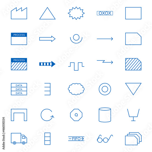 Value stream mapping symbols icon set. Clipart image isolated on white background