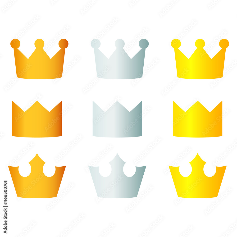 Bronze Silver Gold Crown icon set. Clipart image isolated on white