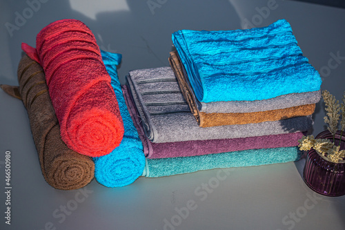 colorful towels on a bed (ID: 466500980)
